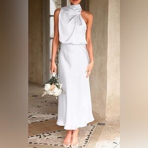 PRETTYGARDEN 2025 Satin Dress Elegant Mock Neck Cocktail Party Maxi Dress